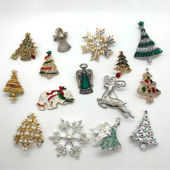 Radco, Eisenburg Jewelry - Christmas Brooch Lot Tree Pin Radko Eisenberg Avon Gerry Both Vintage Modern